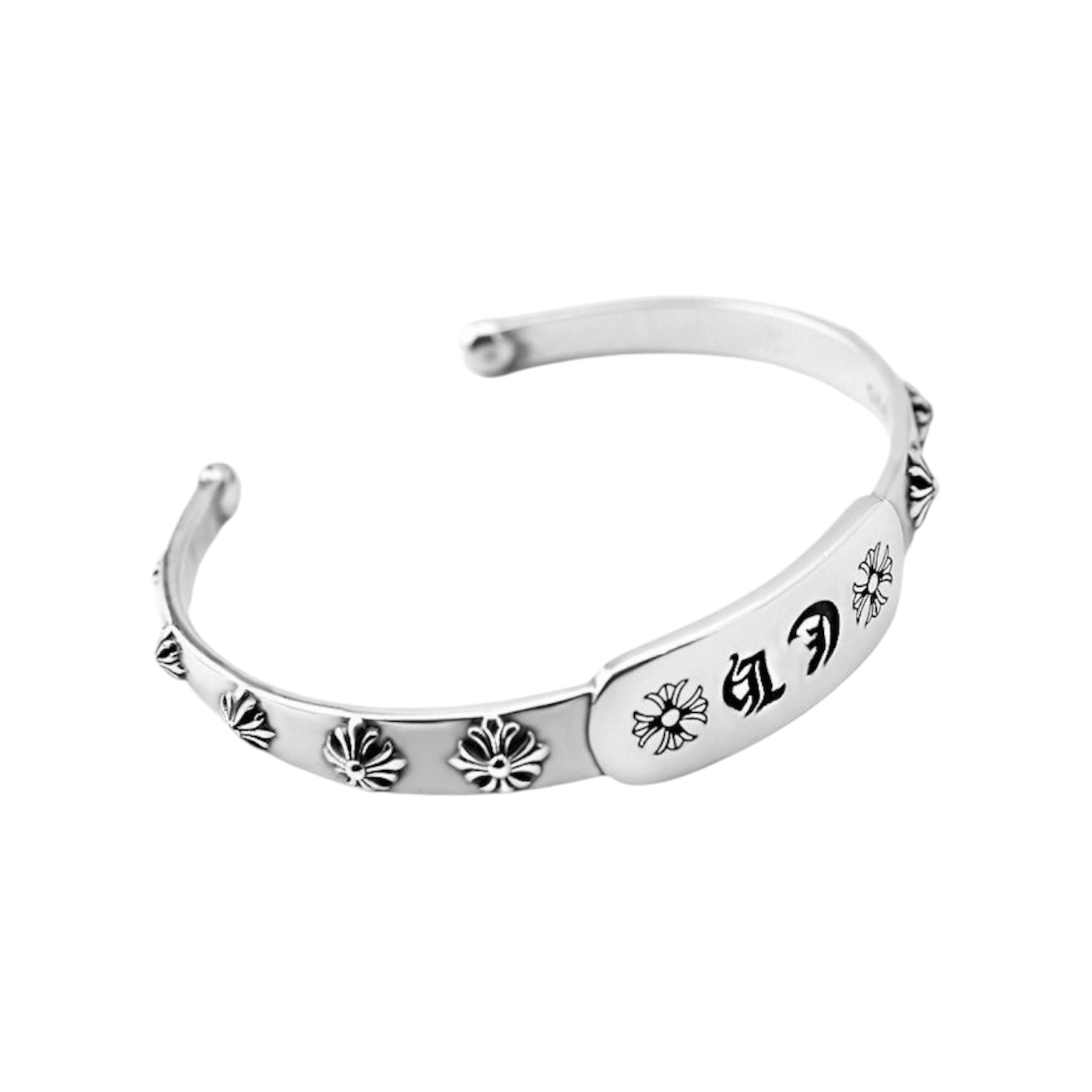 “Floral ID Cross Open” Bracelet — Chrome Hearts